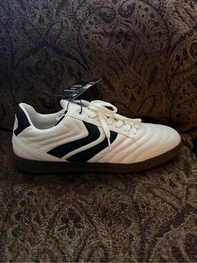 Men's White Sneakers with Black Accent Stripes